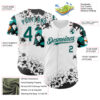 Custom White Midnight Green-Black Splatter Camo Two Tone Authentic Baseball Jersey