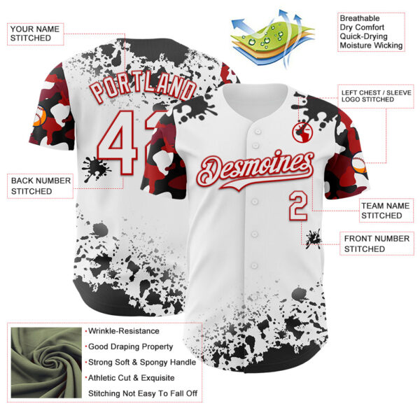 Custom White Red-Black Splatter Camo Two Tone Authentic Baseball Jersey