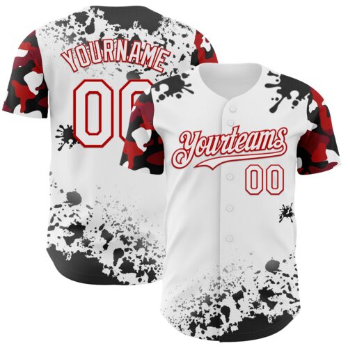TwoTone1344 Custom White Red-Black Splatter Camo Two Tone Authentic Baseball Jersey