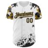 Custom White Black-Old Gold Splatter Camo Two Tone Authentic Baseball Jersey