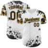 Custom White Black-Old Gold Splatter Camo Two Tone Authentic Baseball Jersey