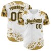 Custom White Olive-Old Gold Splatter Camo Two Tone Authentic Baseball Jersey