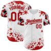 Custom White Red Gray-Black Splatter Camo Two Tone Authentic Baseball Jersey