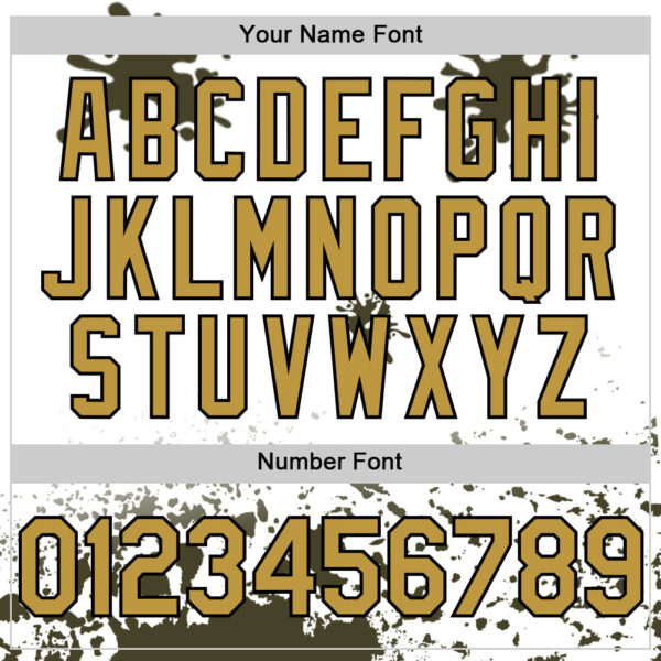 Custom White Old Gold Black-Olive Splatter Camo Two Tone Authentic Baseball Jersey