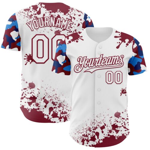 TwoTone1350 Custom White Crimson-Blue Splatter Camo Two Tone Authentic Baseball Jersey