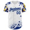 Custom White Royal Gray-Yellow Splatter Camo Two Tone Authentic Baseball Jersey