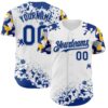 Custom White Royal Gray-Yellow Splatter Camo Two Tone Authentic Baseball Jersey