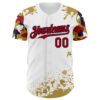 Custom White Red Navy-Old Gold Splatter Camo Two Tone Authentic Baseball Jersey