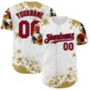 Custom White Red Navy-Old Gold Splatter Camo Two Tone Authentic Baseball Jersey