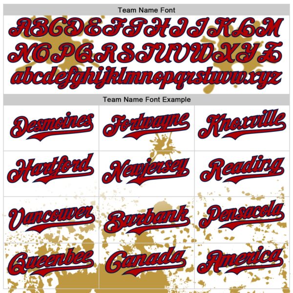 Custom White Red Navy-Old Gold Splatter Camo Two Tone Authentic Baseball Jersey
