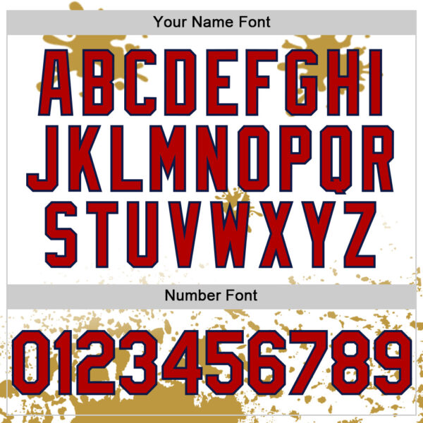 Custom White Red Navy-Old Gold Splatter Camo Two Tone Authentic Baseball Jersey