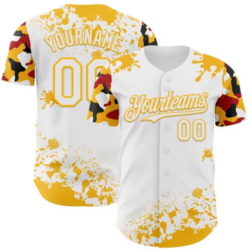 TwoTone1354 Custom White Gold Red-Black Splatter Camo Two Tone Authentic Baseball Jersey