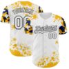 Custom White Black Gold-Blue Splatter Camo Two Tone Authentic Baseball Jersey