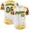 Custom White Green Gold-Red Splatter Camo Two Tone Authentic Baseball Jersey