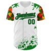 Custom White Grass Green Black Red-Yellow Splatter Camo Two Tone Authentic Baseball Jersey