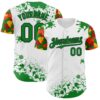 Custom White Grass Green Black Red-Yellow Splatter Camo Two Tone Authentic Baseball Jersey