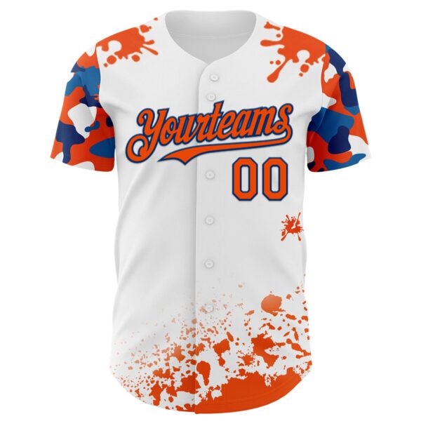 Custom White Orange-US Navy Blue Splatter Camo Two Tone Authentic Baseball Jersey