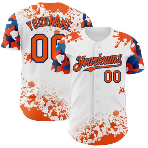 TwoTone1358 Custom White Orange-US Navy Blue Splatter Camo Two Tone Authentic Baseball Jersey