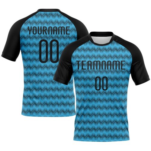 Volleyball0015 Custom Sky Blue Black Geometric Shape Sublimation Volleyball Uniform Jersey