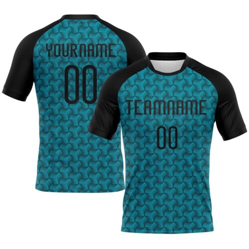 Volleyball0023 Custom Teal Black Geometric Shape Sublimation Volleyball Uniform Jersey