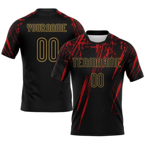 Volleyball0035 Custom Black Red-Old Gold Splash Sublimation Volleyball Uniform Jersey