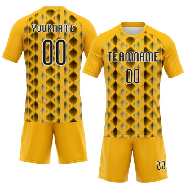 Custom Gold Black-White Geometric Shape Sublimation Volleyball Uniform Jersey