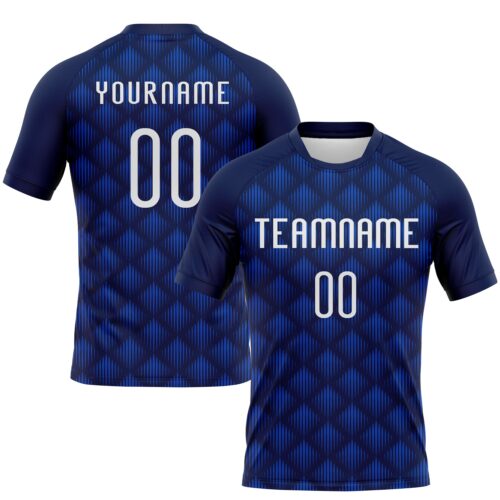Volleyball0074 Custom Navy White-Thunder Blue Geometric Shape Sublimation Volleyball Uniform Jersey