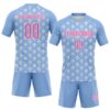 Custom Light Blue Pink-White Geometric Shape Sublimation Volleyball Uniform Jersey