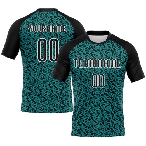 Volleyball0083 Custom Teal Black-White Geometric Shape Sublimation Volleyball Uniform Jersey