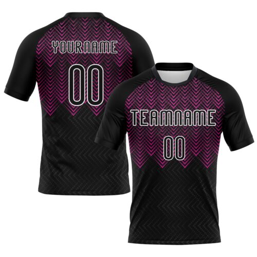 Volleyball0155 Custom Black Deep Pink-White Geometric Shape Sublimation Volleyball Uniform Jersey