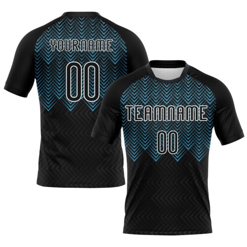 Volleyball0160 Custom Black Sky Blue-White Geometric Shape Sublimation Volleyball Uniform Jersey