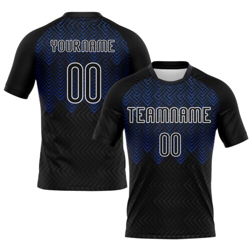 Volleyball0161 Custom Black Thunder Blue-White Geometric Shape Sublimation Volleyball Uniform Jersey