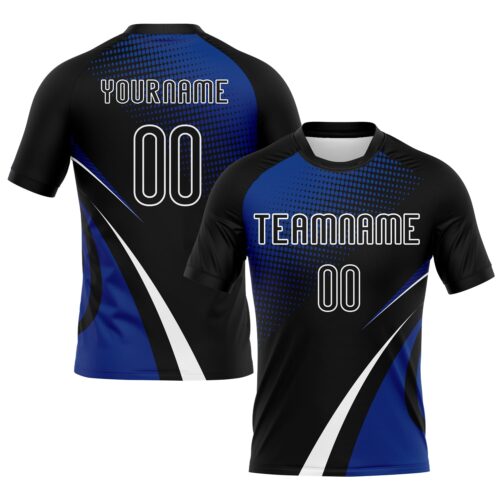 Volleyball0164 Custom Black Thunder Blue-White Lines And Dots Sublimation Volleyball Uniform Jersey