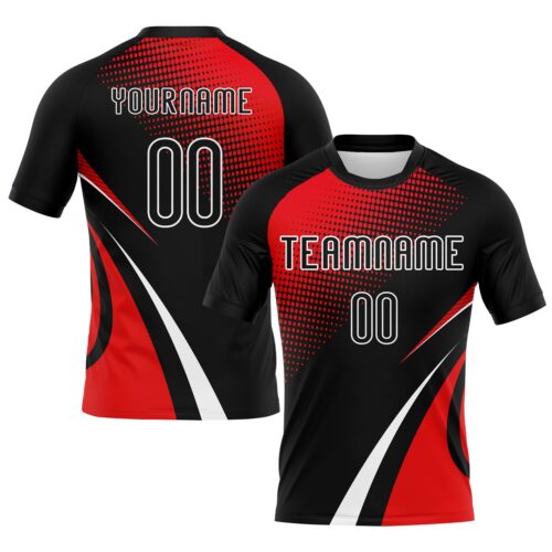 Volleyball0165 Custom Black Red-White Lines And Dots Sublimation Volleyball Uniform Jersey