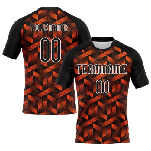 Volleyball0175 Custom Orange Black-White Geometric Shape Sublimation Volleyball Uniform Jersey