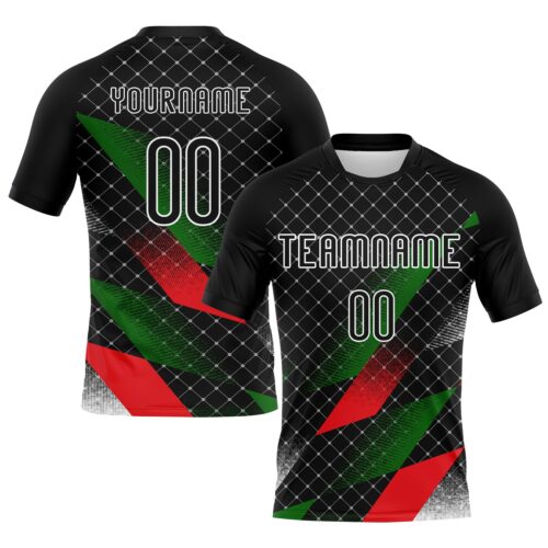 Volleyball0178 Custom Black Red-Kelly Green Palestine Geometric Shape Sublimation Volleyball Uniform Jersey