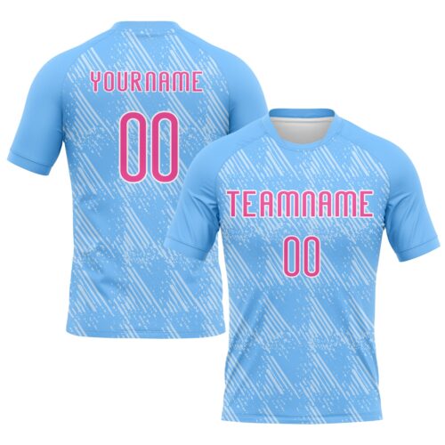 Volleyball0179 Custom Powder Blue Pink-White Lines Splatter Art Sublimation Volleyball Uniform Jersey
