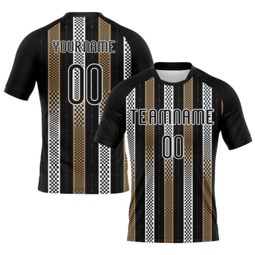 Volleyball0190 Custom Black Old Gold-White Geometric Shape Sublimation Volleyball Uniform Jersey