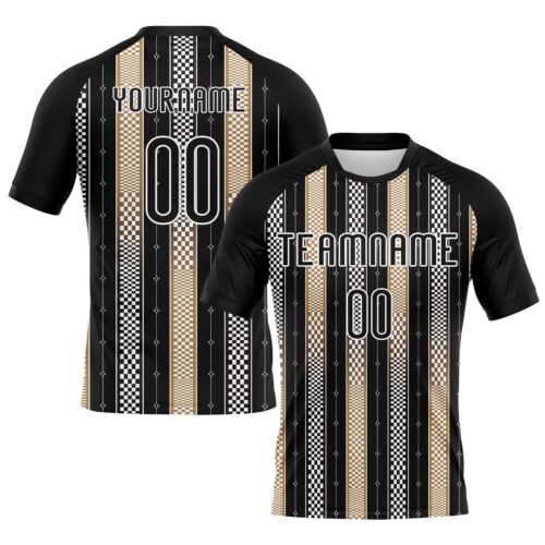 Volleyball0191 Custom Black Old Gold-White Geometric Shape Sublimation Volleyball Uniform Jersey