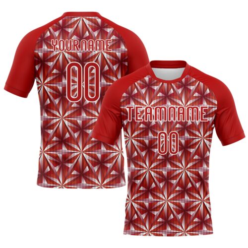 Volleyball0197 Custom Red White Geometric Shape Sublimation Volleyball Uniform Jersey
