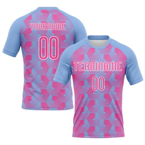 Volleyball0202 Custom Light Blue Pink-White Geometric Shape Sublimation Volleyball Uniform Jersey