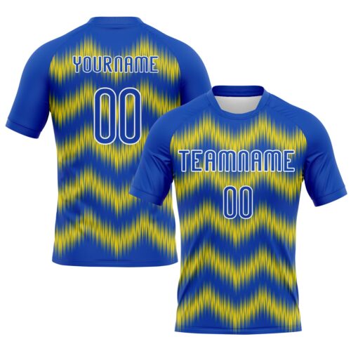 Volleyball0205 Custom Thunder Blue Gold-White Zigzag Sublimation Volleyball Uniform Jersey
