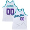 Custom White Purple-Teal Authentic Throwback Basketball Jersey