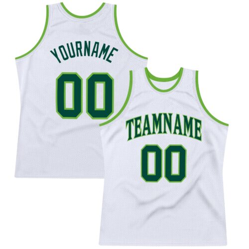 White0470 Custom White Hunter Green-Neon Green Authentic Throwback Basketball Jersey