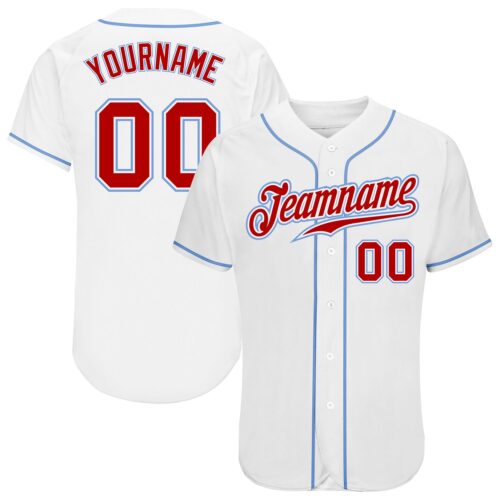 White0504 Custom White Red-Light Blue Authentic Baseball Jersey