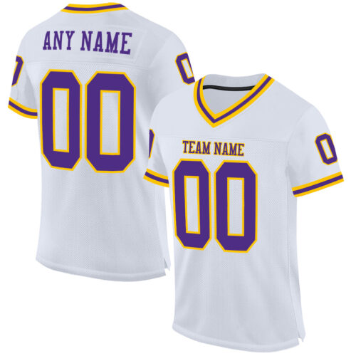 White0535 Custom White Purple-Gold Mesh Authentic Throwback Football Jersey