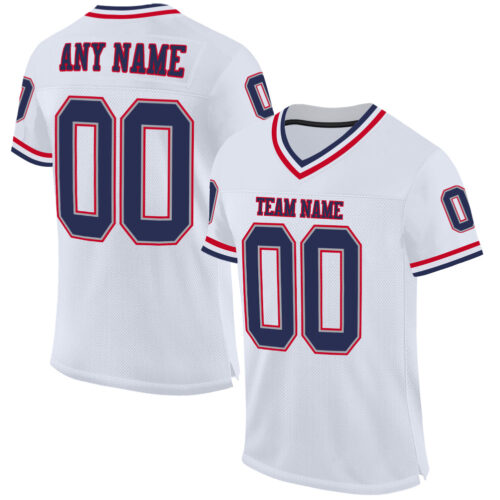 White0536 Custom White Navy-Red Mesh Authentic Throwback Football Jersey