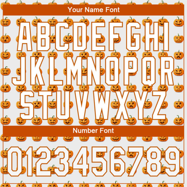 Custom White White-Texas Orange 3D Pattern Design Halloween Pumpkins Funny Faces Authentic Baseball Jersey