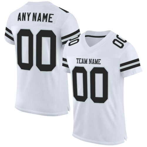 White0604 Custom White Black-Silver Mesh Authentic Football Jersey