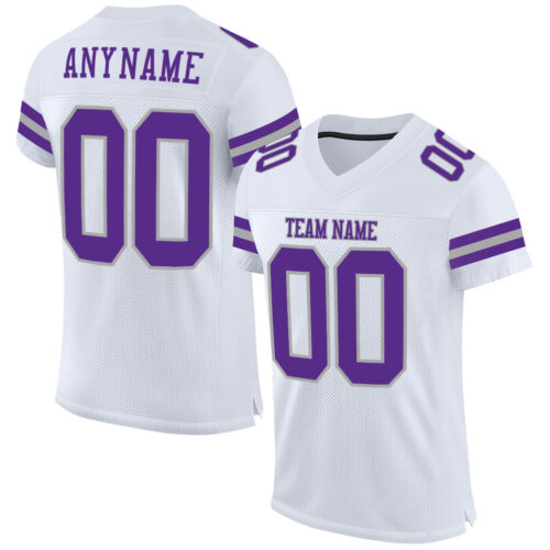 White0631 Custom White Purple-Gray Mesh Authentic Football Jersey